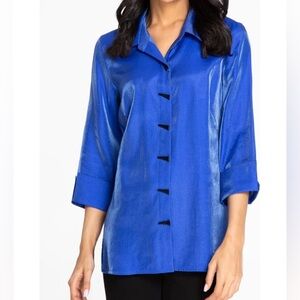 Multiples size M royal blue blouse button details modest mature career office